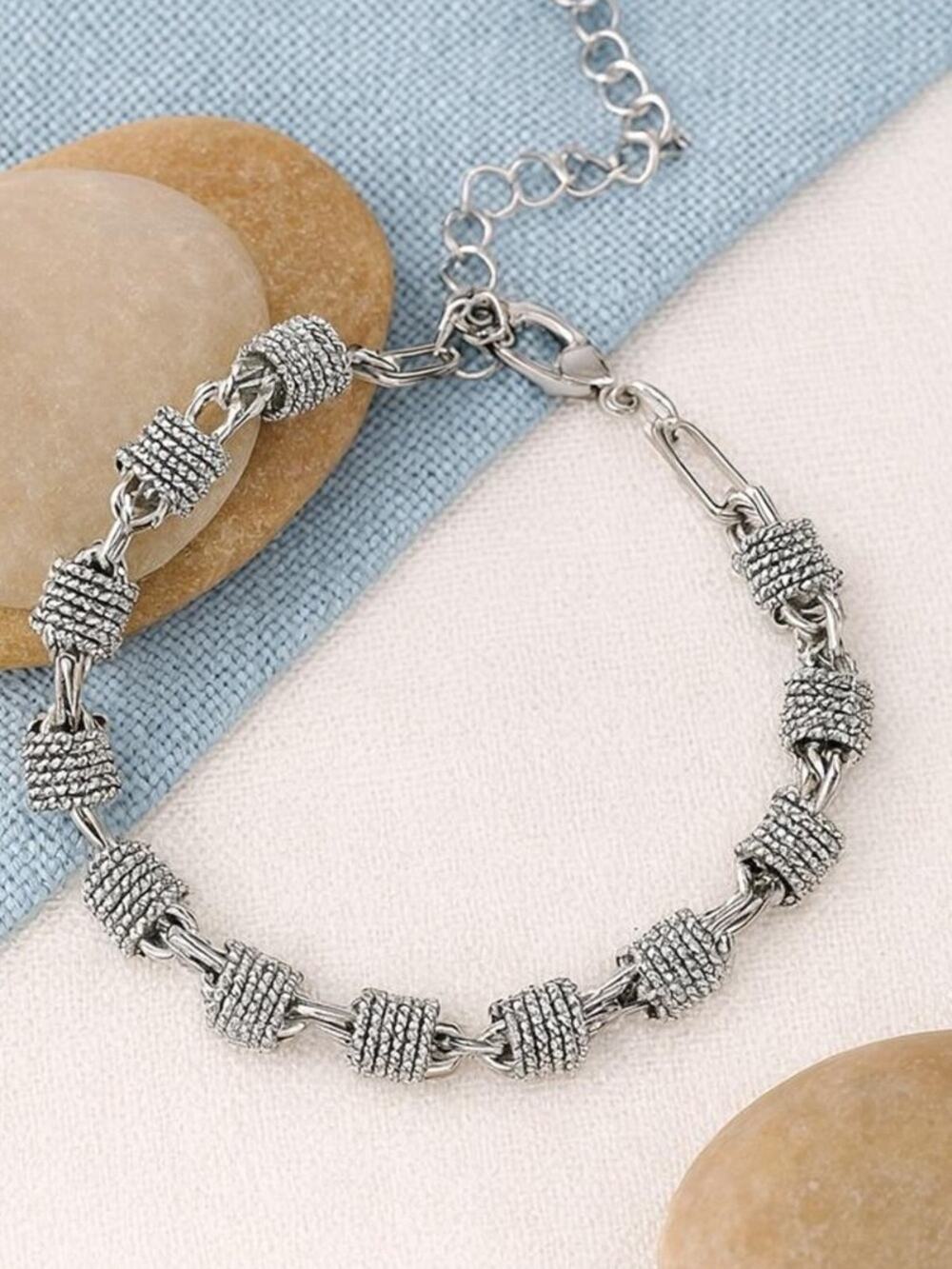 Silver Plated Textured Tube Link Bracelet